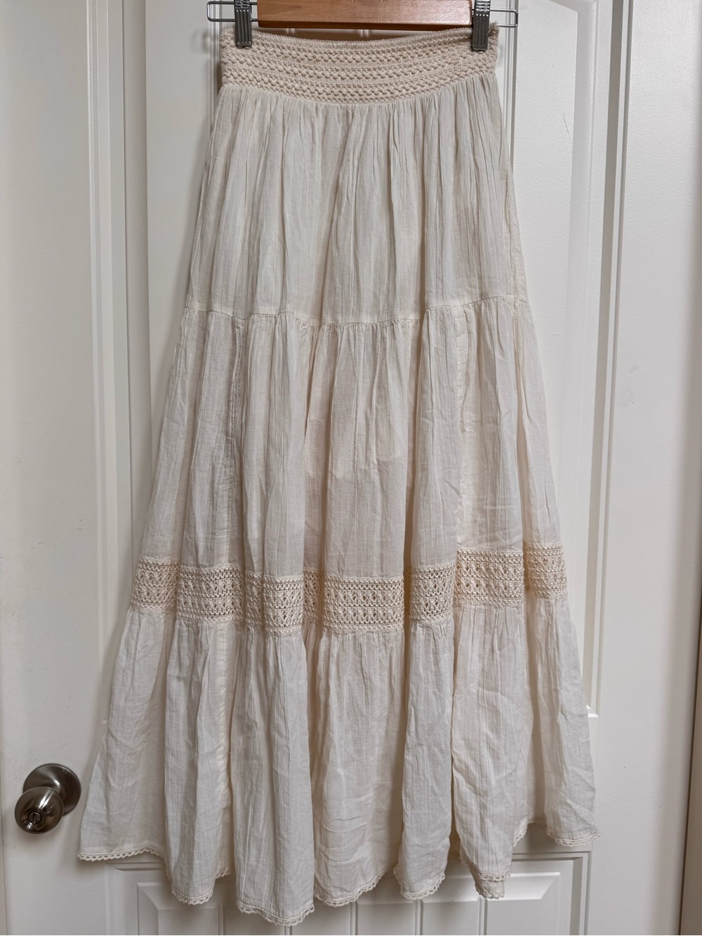 Aerie Cream Cotton Crochet Tiered Maxi Skirt. XS